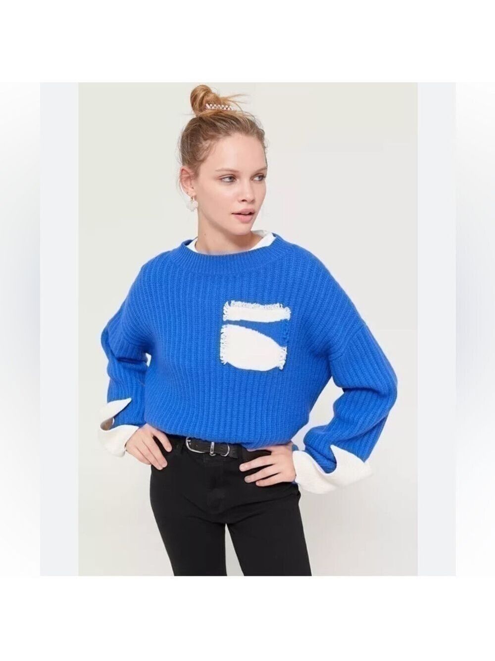 Even Vintage Urban Outfitters Frayed Pocket Sweater Blue Medium